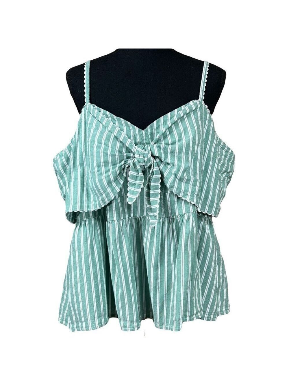 Old Navy Green White Striped Bow Peplum Tank Top Size 3X